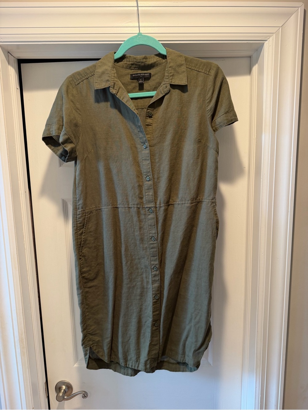 Madewell Olive Green Button-Front Short Sleeve Tunic Dress